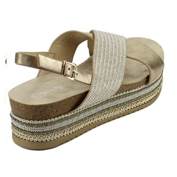 Nature Breeze Criss-Cross Slingback Chains Beaded Platform Sandals - Picture 3 of 4